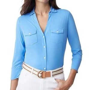 J. McLaughlin Brynn Lyford Jersey Shirt Blue 3/4 Sleeves Size Medium